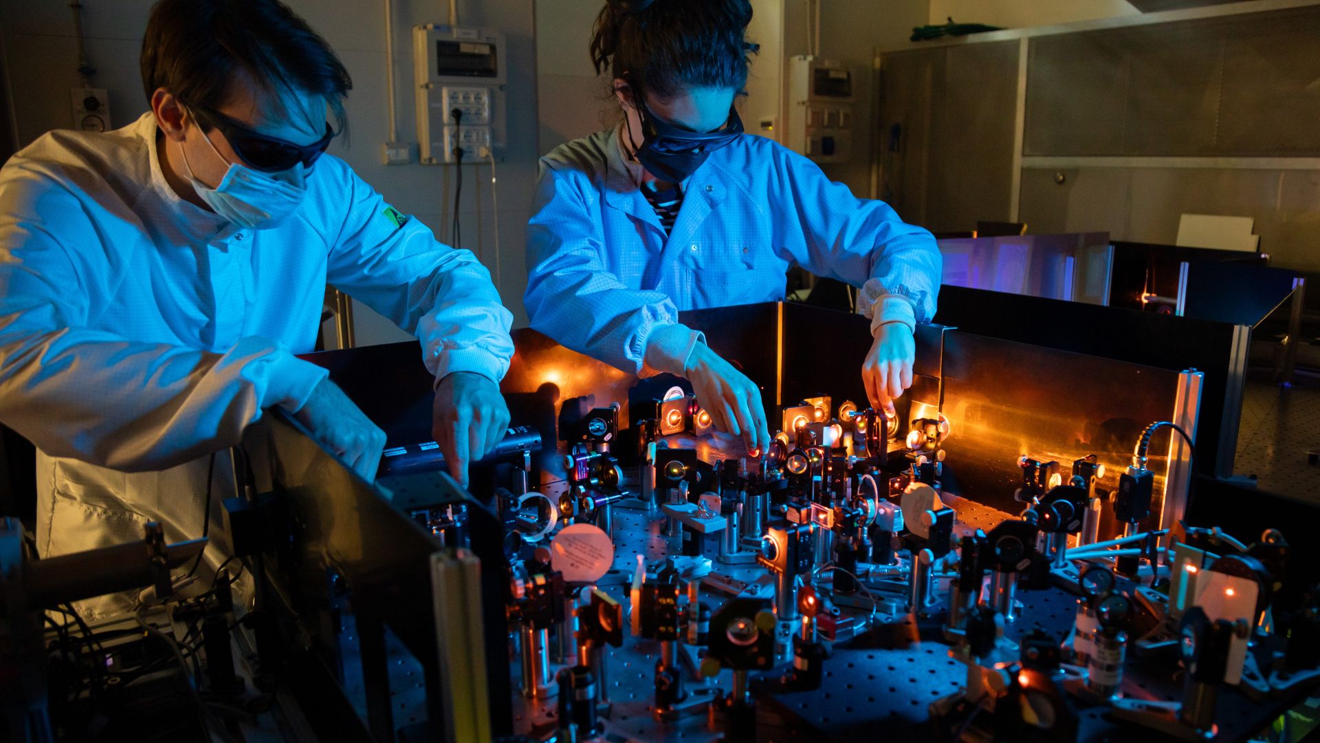 Researchers in photonics laboratory